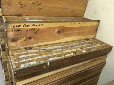 Boxes of rock core stored at Maryland Geological Survey